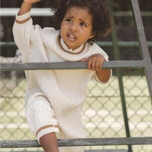 Cinnamon Baby Prep Lounge Suit - Cozy Cream Cable Knit Sweater Outfit